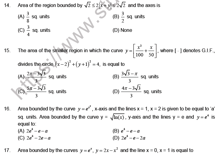 JEE Mathematics Area under Curve MCQs Set A-11