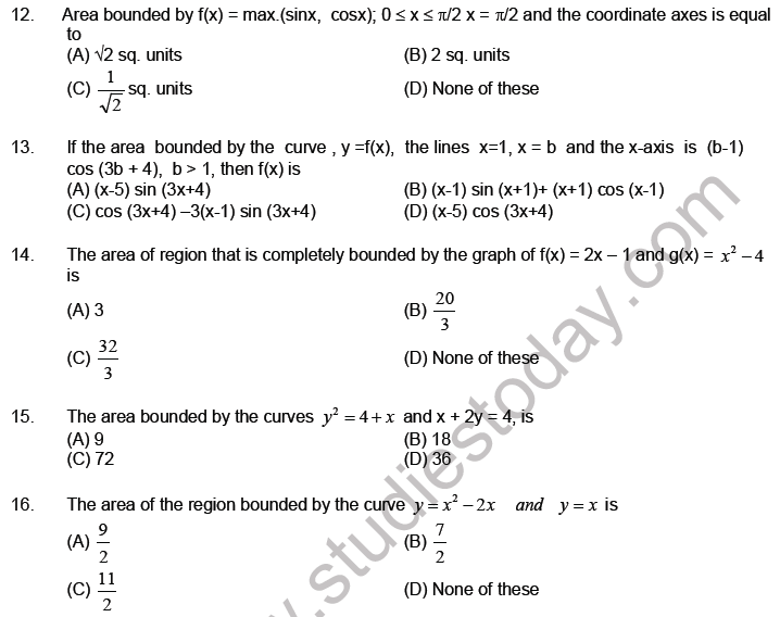 JEE Mathematics Area under Curve MCQs Set A-2