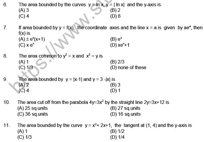 JEE Mathematics Area under Curve MCQs Set A-5