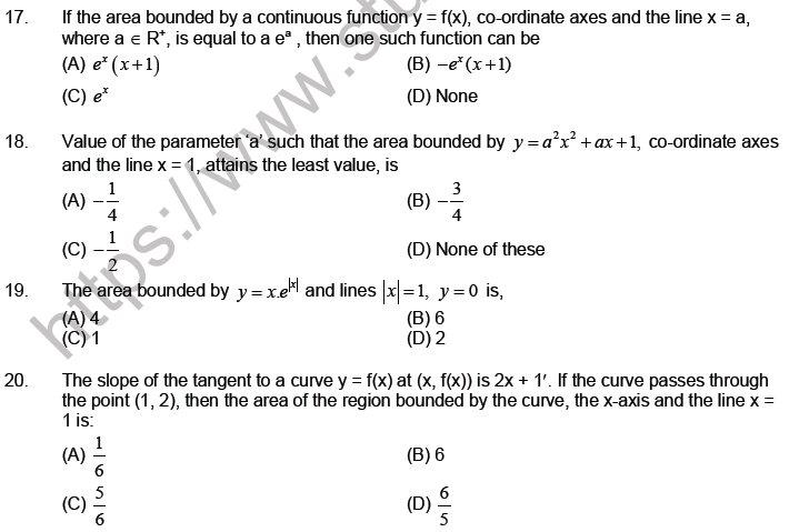 JEE Mathematics Area under Curve MCQs Set A-7