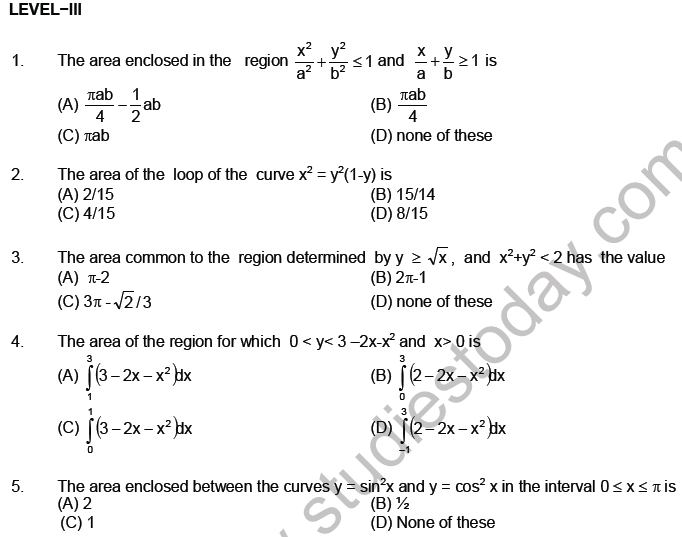 JEE Mathematics Area under Curve MCQs Set A-8
