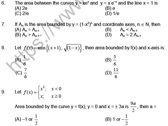 JEE Mathematics Area under Curve MCQs Set A-9