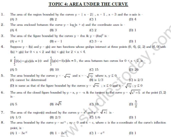 JEE Mathematics Area under Curve MCQs Set B-
