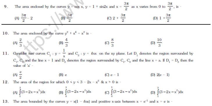JEE Mathematics Area under Curve MCQs Set B-1