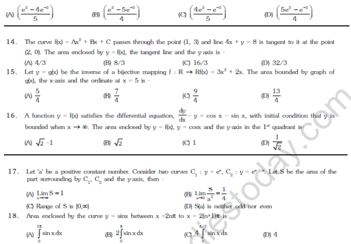 JEE Mathematics Area under Curve MCQs Set B-2