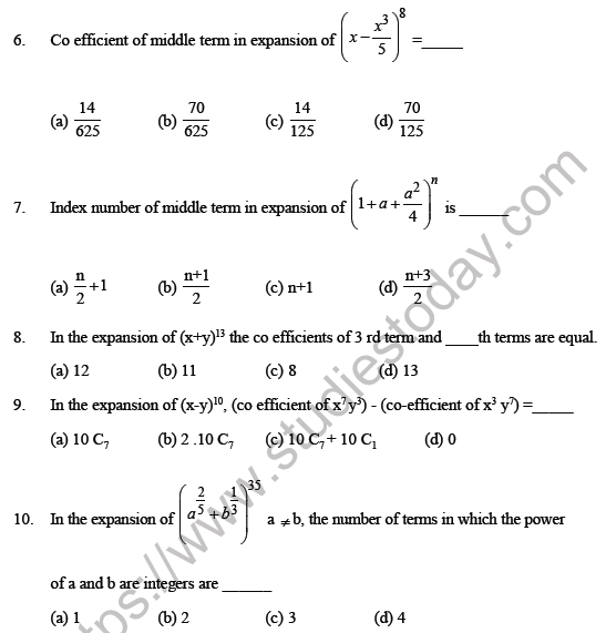 JEE Mathematics Binomial Theorem MCQs Set A-1