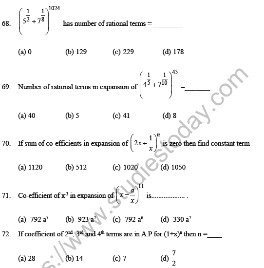 JEE Mathematics Binomial Theorem MCQs Set A-17