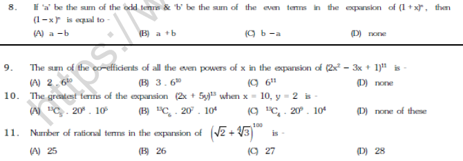 JEE Mathematics Binomial Theorem MCQs Set B-1