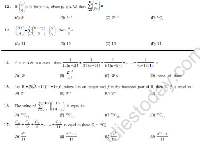 JEE Mathematics Binomial Theorem MCQs Set B-2
