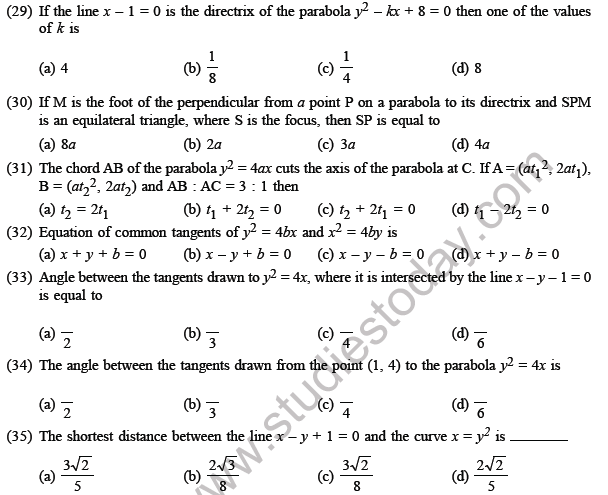 JEE Mathematics Circle and Conic Section MCQs Set A-5