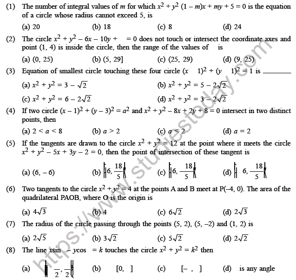 JEE Mathematics Circle and Conic Section MCQs Set A