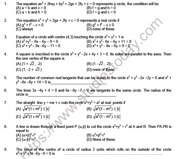 JEE Mathematics Circle and Conic Section MCQs Set B