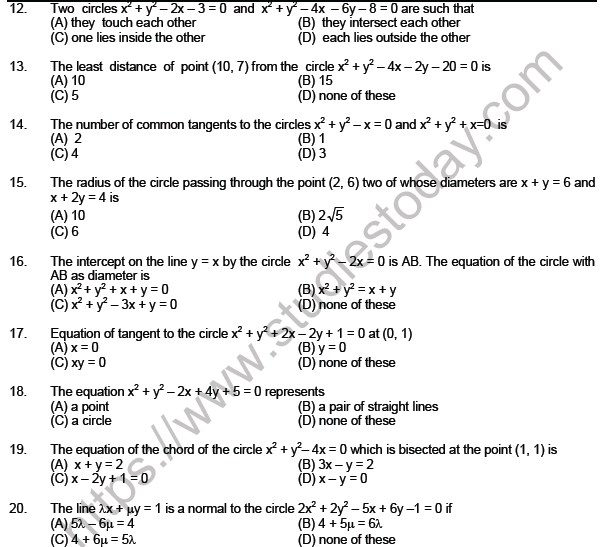 JEE Mathematics Circle and Conic Section MCQs SetB-