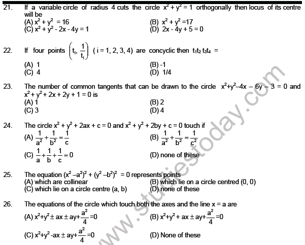 JEE Mathematics Circle and Conic Section MCQs SetB-level2-3