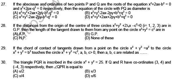 JEE Mathematics Circle and Conic Section MCQs SetB-level2-4