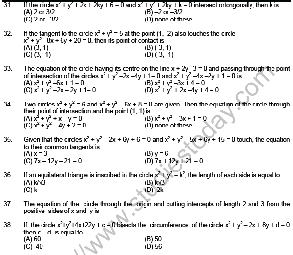 JEE Mathematics Circle and Conic Section MCQs SetB-level2-5