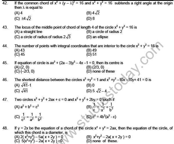 JEE Mathematics Circle and Conic Section MCQs SetB-level2-7