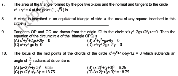 JEE Mathematics Circle and Conic Section MCQs SetB-level3-