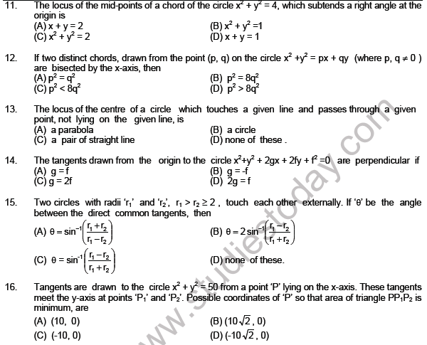 JEE Mathematics Circle and Conic Section MCQs SetB-level3-1