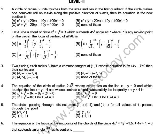JEE Mathematics Circle and Conic Section MCQs SetB-level3