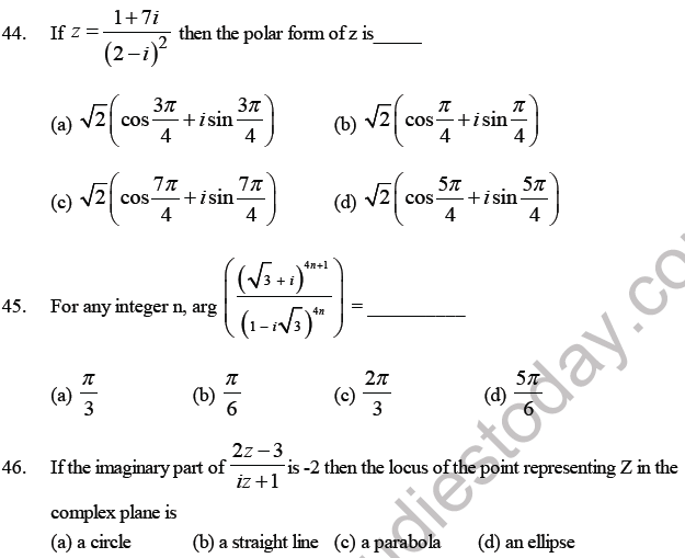 JEE Mathematics Complex Numbers MCQs Set A-10