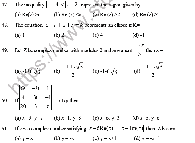 JEE Mathematics Complex Numbers MCQs Set A-11