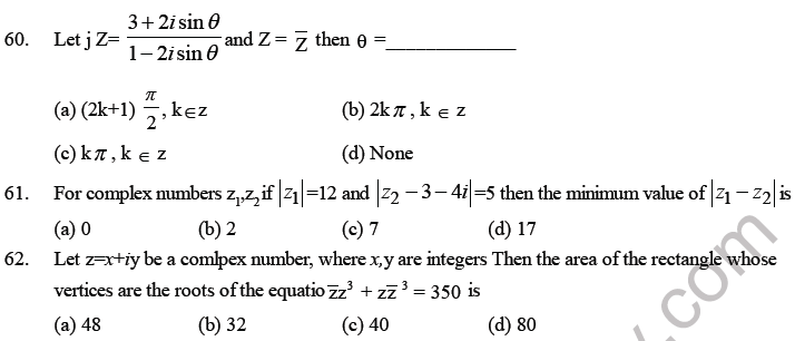 JEE Mathematics Complex Numbers MCQs Set A-14