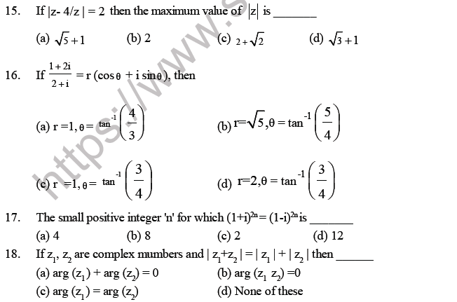 JEE Mathematics Complex Numbers MCQs Set A-3