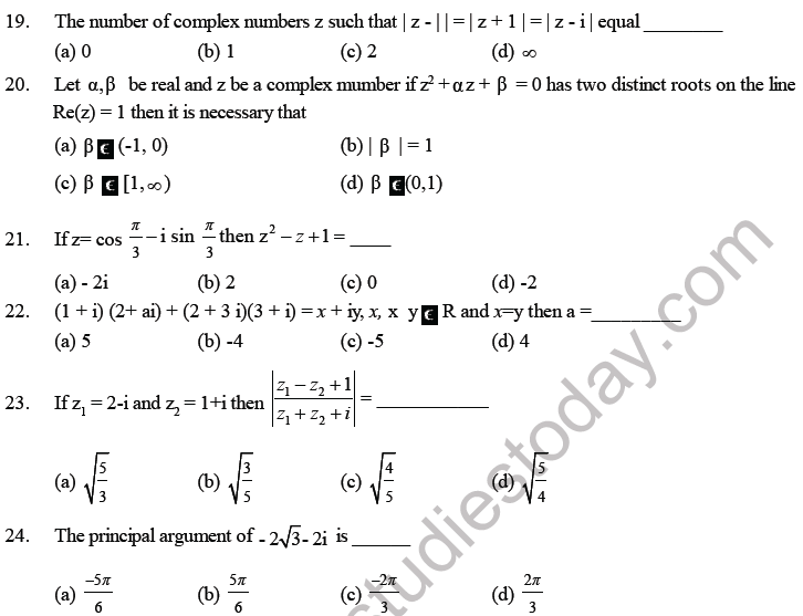 JEE Mathematics Complex Numbers MCQs Set A-4