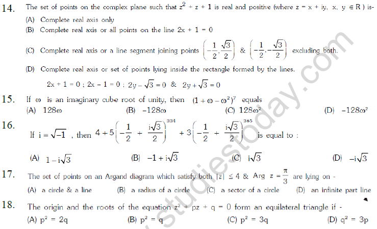 JEE Mathematics Complex Numbers MCQs Set B-2