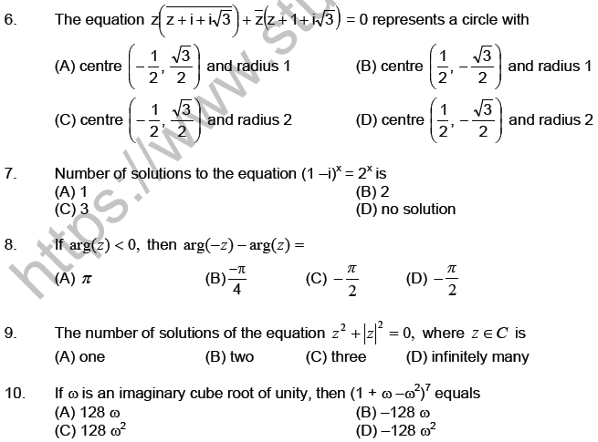 JEE Mathematics Complex Numbers MCQs Set C-1