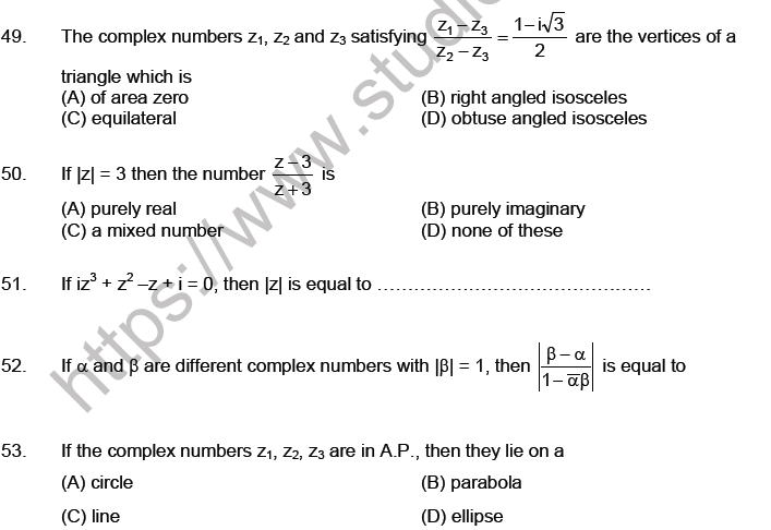 JEE Mathematics Complex Numbers MCQs Set C-14