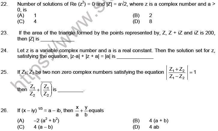 JEE Mathematics Complex Numbers MCQs Set C-8