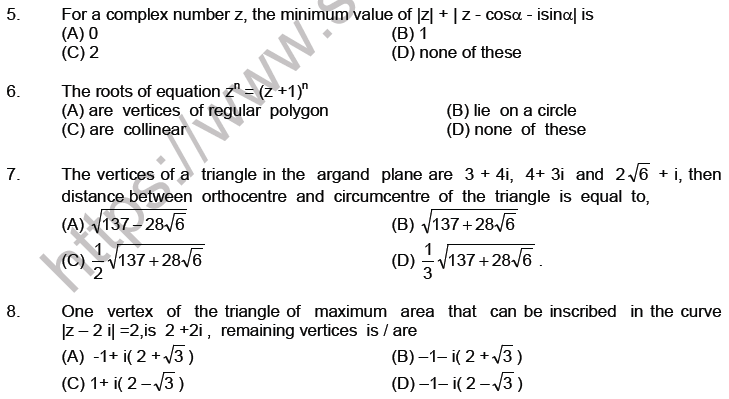 JEE Mathematics Complex Numbers MCQs Set C-Level3-