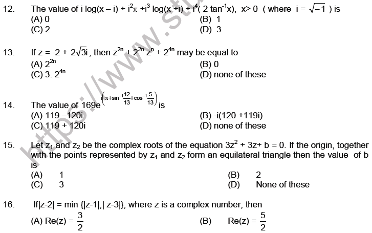 JEE Mathematics Complex Numbers MCQs Set C-Level3-2