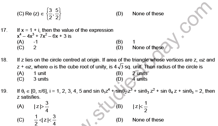 JEE Mathematics Complex Numbers MCQs Set C-Level3-3