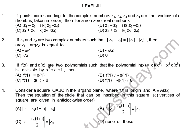 JEE Mathematics Complex Numbers MCQs Set C-Level3