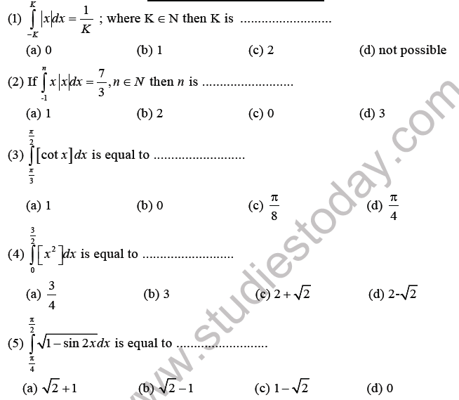 JEE Mathematics Definite Integration MCQs Set A-