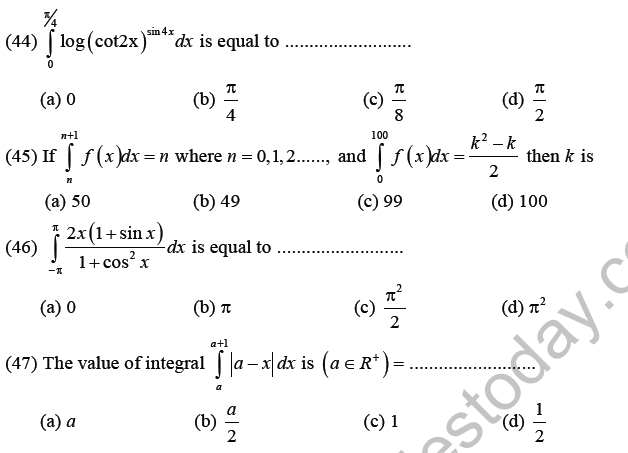 JEE Mathematics Definite Integration MCQs Set A-10