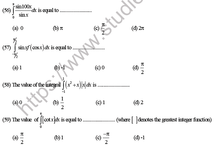 JEE Mathematics Definite Integration MCQs Set A-13