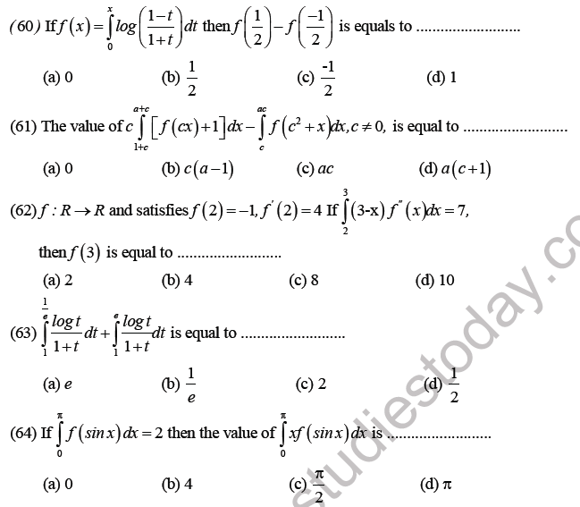 JEE Mathematics Definite Integration MCQs Set A-14