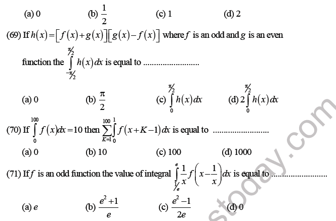 JEE Mathematics Definite Integration MCQs Set A-16