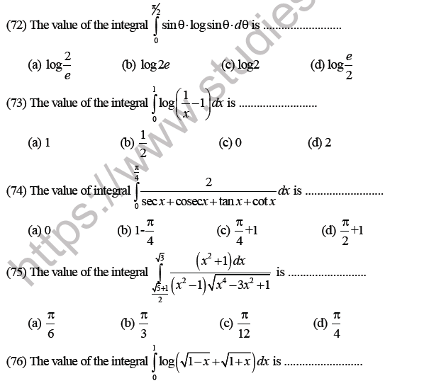 JEE Mathematics Definite Integration MCQs Set A-17