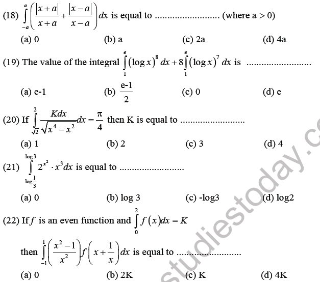 JEE Mathematics Definite Integration MCQs Set A-4