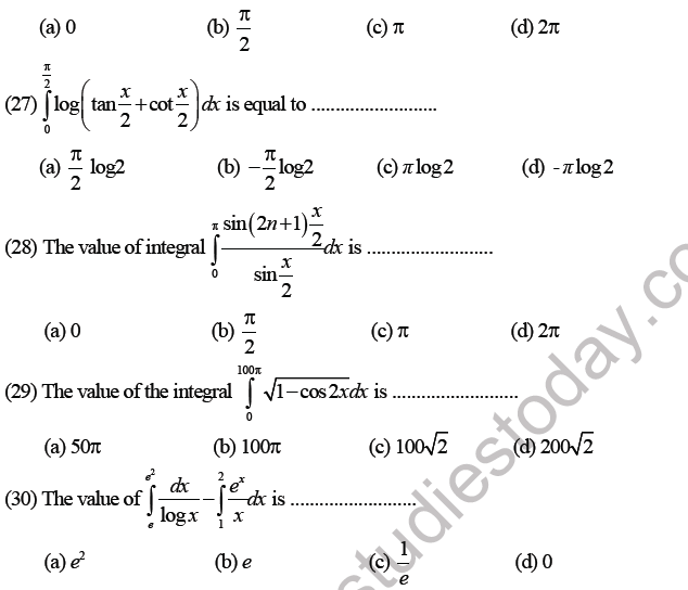 JEE Mathematics Definite Integration MCQs Set A-6