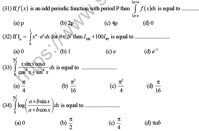 JEE Mathematics Definite Integration MCQs Set A-7