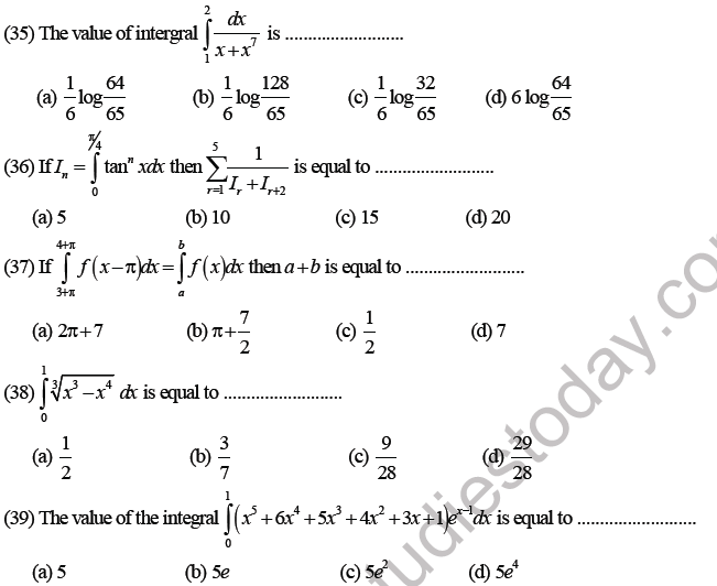 JEE Mathematics Definite Integration MCQs Set A-8