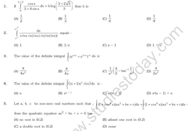 JEE Mathematics Definite Integration MCQs Set B