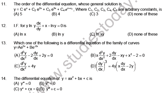 JEE Mathematics Differential Equations MCQs Set A-2
