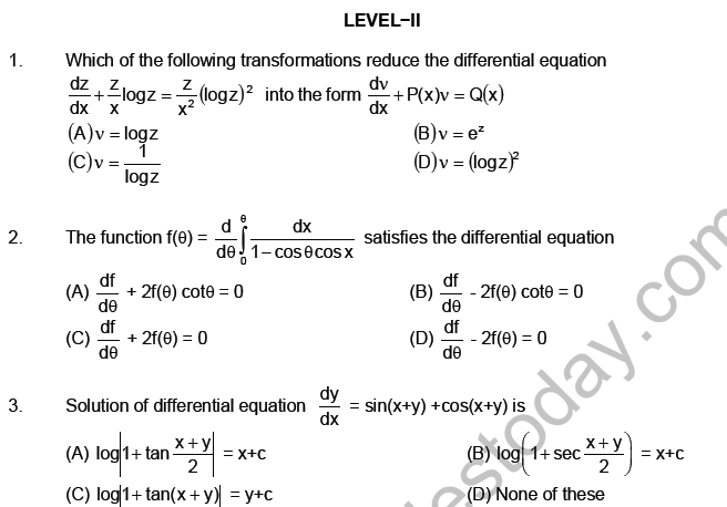 JEE Mathematics Differential Equations MCQs Set A-3